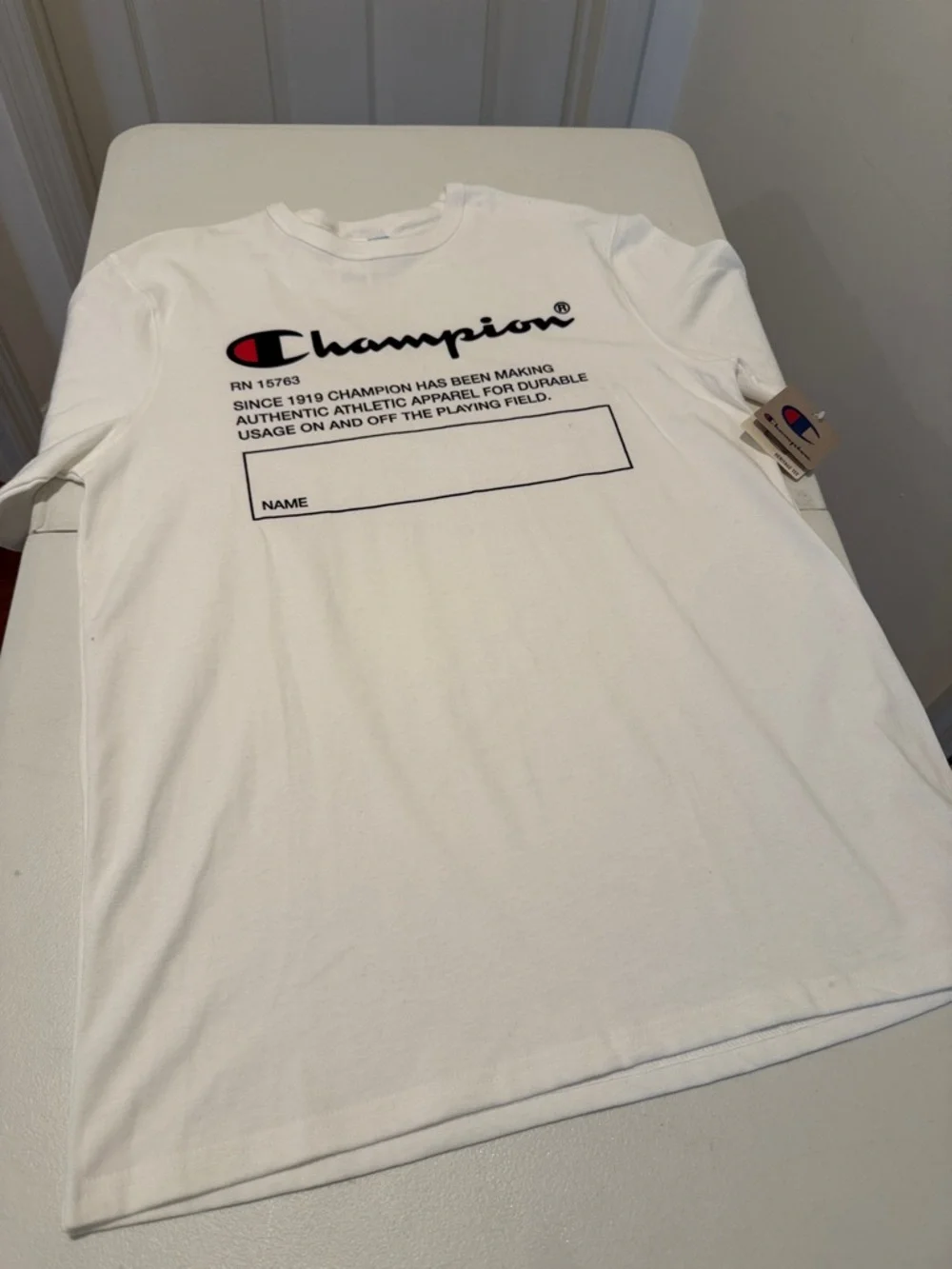 NWT Champion White Heritage Graphic Logo Short Sleeve Tee Rare Find Y2K L Summer - Picture 4 of 15